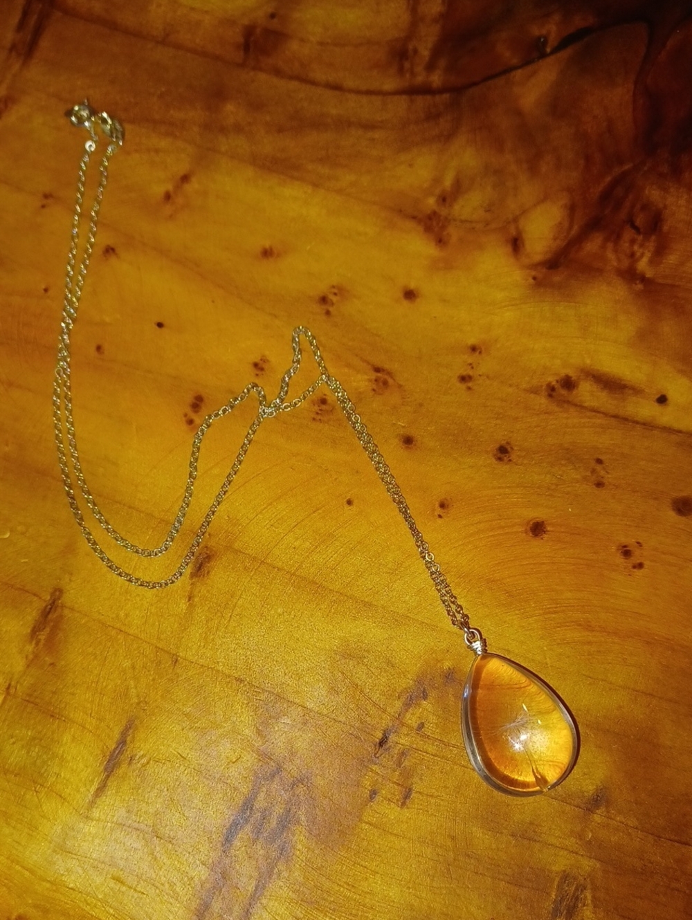 Vintage 925 Sterling Silver Real Dandelion Seed Wish Teardrop Necklace 20"